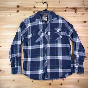 Dravus Shirt Mens Large Blue Plaid Flannel Long Sleeve Button Up Shirt